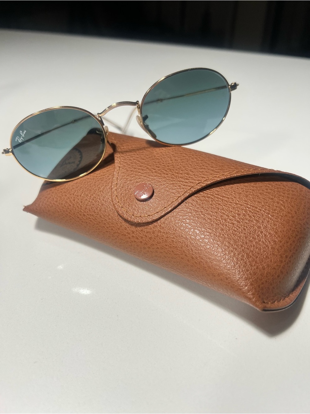 Ray-Ban Gold Frame Sunglasses with Teal-Blue Lenses - Unisex